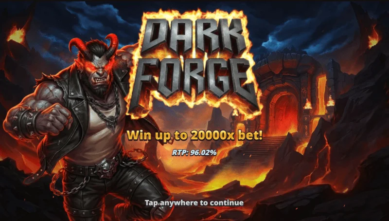 Dark Forge - startmeny med temat helvetisk smedja